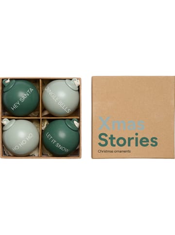 Design Letters 4-delige set: kerstballen "XMAS Stories'' groen - Ø 6 cm