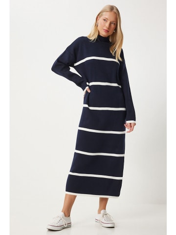 Happiness Istanbul Gebreide jurk donkerblauw/wit
