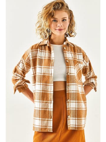 Olalook Blouse lichtbruin/wit