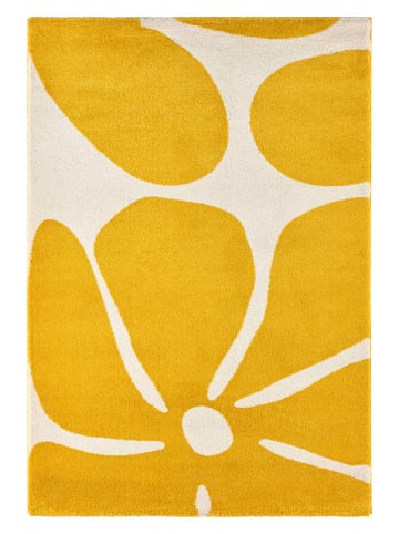 Nazar Kurzflor-Teppich "Groovy" in Gelb/ Weiß