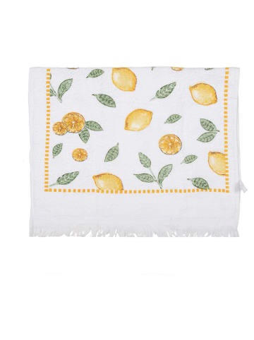 Clayre & Eef 2-delige set: gastendoeken wit/groen/geel - (L)66 x (B)40 cm