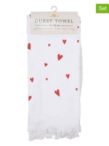 Clayre & Eef 2-delige set: gastendoeken wit/rood - (L)66 x (B)40 cm