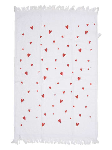 Clayre & Eef 2-delige set: gastendoeken wit/rood - (L)66 x (B)40 cm