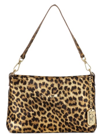 Anna Morellini Leren handtas "Delfina" beige/zwart - (B)25 x (H)16 x (D)4 cm