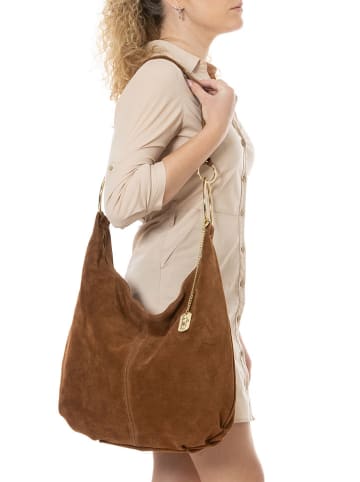 Anna Morellini Leder-Schultertasche "Damiana" in Cognac - (B)38 x (H)36 x (T)9 cm