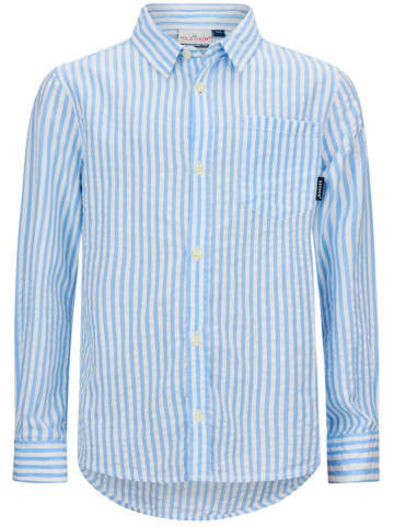 Retour Blouse "Dion" lichtblauw/wit