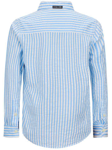 Retour Blouse "Dion" lichtblauw/wit