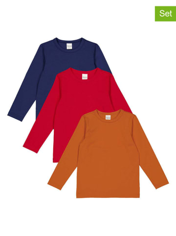 Fred´s World by GREEN COTTON 3er-Set: Longsleeves "Alfa" in Orange/ Rot/ Dunkelblau
