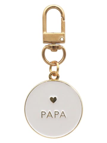 Eulenschnitt Schlüsselanhänger "Papa" in Gold/ Weiß - (L)6,7 cm