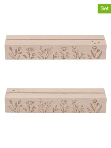 Eulenschnitt 2er-Set: Karten- und Blumenhalter "Blumenwiese" in Hellbraun - (B)15 x (H)1,5 cm