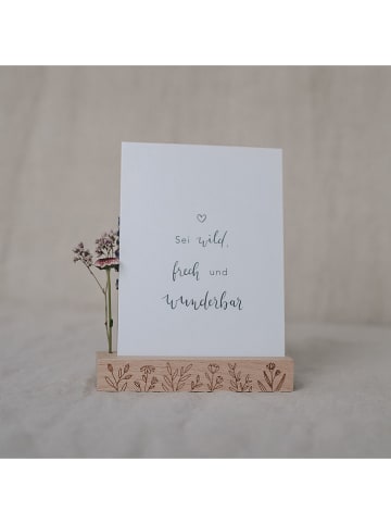 Eulenschnitt 2er-Set: Karten- und Blumenhalter "Blumenwiese" in Hellbraun - (B)15 x (H)1,5 cm