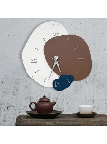 ABERTO DESIGN Zegar ścienny w kolorze biało-brązowo-niebieskim - 50 x 50 cm