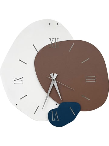 ABERTO DESIGN Wanduhr in Weiß/ Braun/ Blau - (B)50 x (H)50 cm