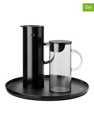 Stelton 3tlg. Set: Kannen & Tablett in Schwarz