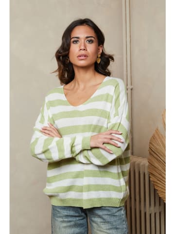 Joséfine Pullover "Quety" in Grün/ Weiß