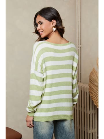 Joséfine Pullover "Quety" in Grün/ Weiß