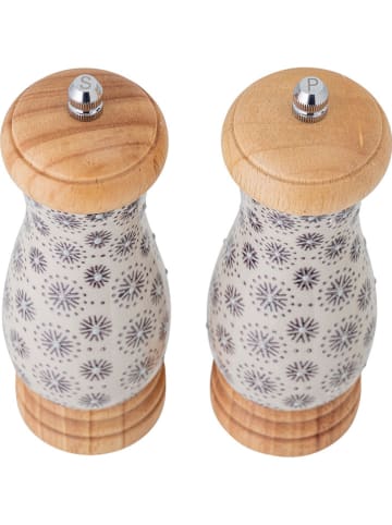 Bloomingville 2-delige set: zout- en pepermolen "Elsa" lichtbruin/beige - (H)11 x Ø 6 cm