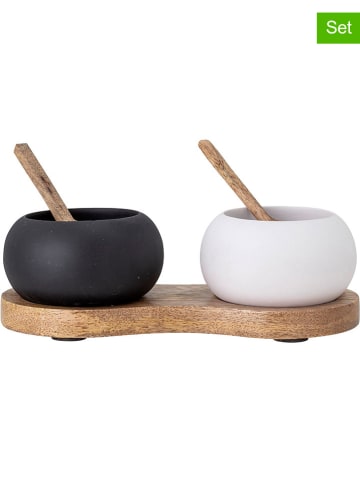Bloomingville 3-delige set: voorraadpotten "Fig" zwart/wit - (B)20 x (H)6,5 x (D)9 cm