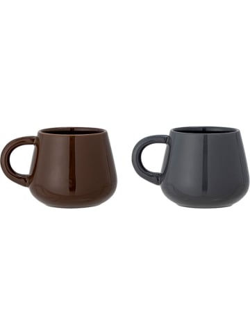 Bloomingville 2-delige set: mokken "Noela" grijs/bruin - 350 ml