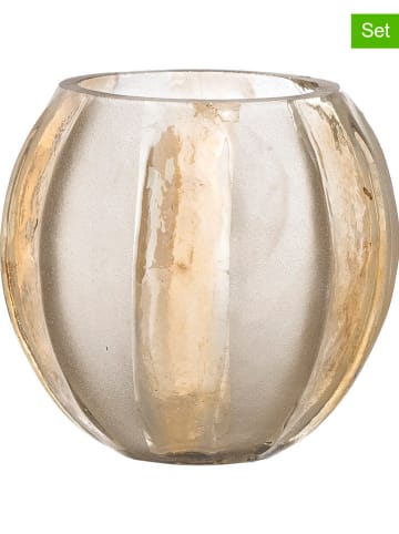 Bloomingville 2er-Set: Windlichter ''Felisia'' in Beige/ Gold - (H)7 x Ø 7 cm