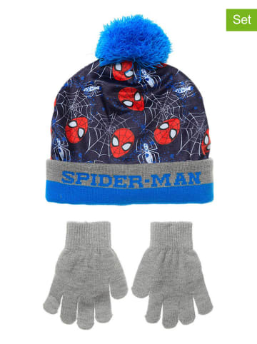 Spiderman 2tlg. Winteraccessoires-Set: "Spiderman" in Dunkelblau/ Grau
