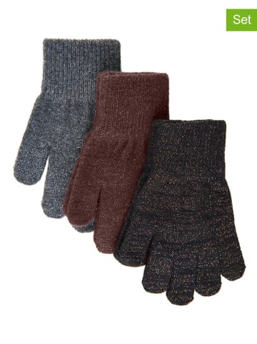mikk-line 3er-Set: Fingerhandschuhe in Braun/ Grau