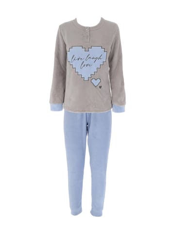 COTONELLA Pyjama in Grau/ Hellblau
