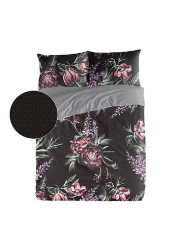 ethere Perkal-Bettbezug "Adaya" in Schwarz/ Rosa
