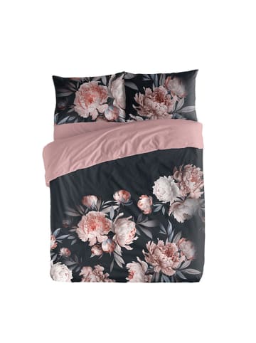 ethere Perkal-Bettbezug "Hanna" in Schwarz/ Rosa