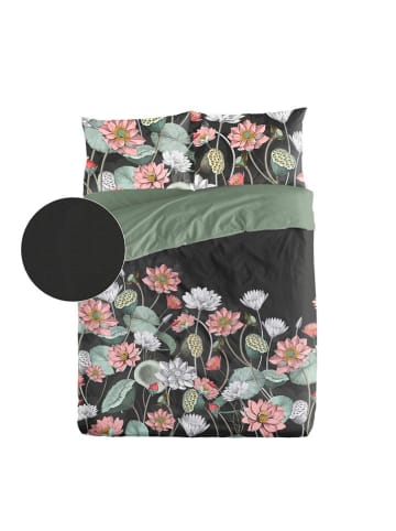 ethere Perkal-Bettbezug "Ninfa" in Schwarz/ Rosa