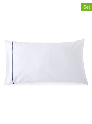 ethere 2-delige set: perkal kussenslopen "Ito" wit/donkerblauw