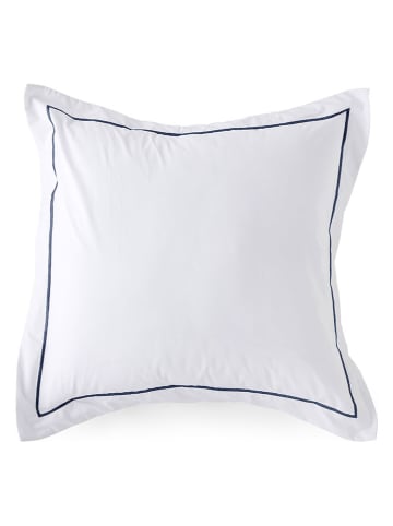 ethere Perkal kussensloop "Ite" wit/donkerblauw