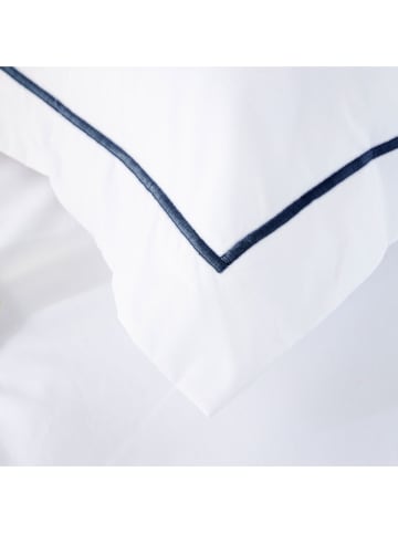 ethere Perkal kussensloop "Ite" wit/donkerblauw