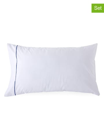 ethere 2-delige set: perkal kussenslopen "Yaki" wit/donkerblauw