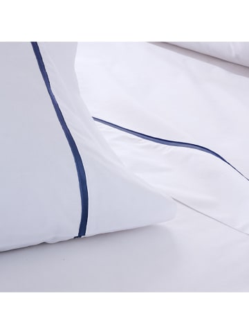 ethere 2-delige set: perkal kussenslopen "Yaki" wit/donkerblauw