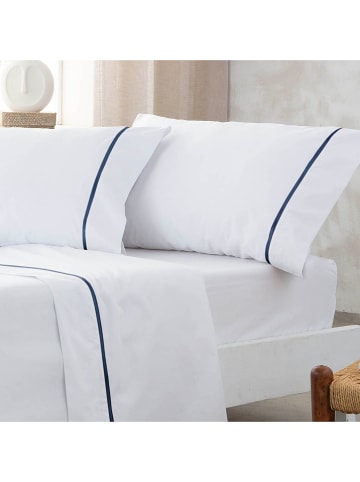 ethere 2-delige set: perkal kussenslopen "Yaki" wit/donkerblauw