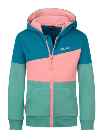 Trollkids Sweatvest "Alesund" groen/lichtroze/blauw