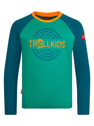 Trollkids Koszulka "Preikestolen" w kolorze zielono-niebieskim