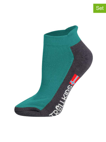 Trollkids Skarpety turystyczne (2 pary) "Low Cut Socks II" w kolorze zielono-czarnym