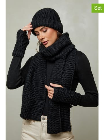 Soft Cashmere 3tlg. Set: Mütze, Schal und Fäustlinge in Schwarz