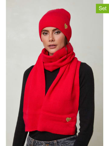Soft Cashmere 2tlg. Set: Mütze und Schal in Rot