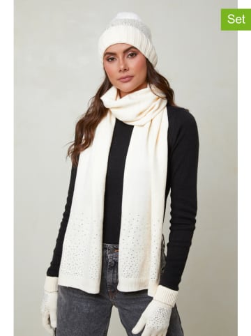 Soft Cashmere 3tlg. Set: Mütze, Schal und Handschuhe in Weiß