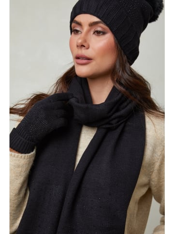 Soft Cashmere 3tlg. Set: Mütze, Schal und Handschuhe in Schwarz