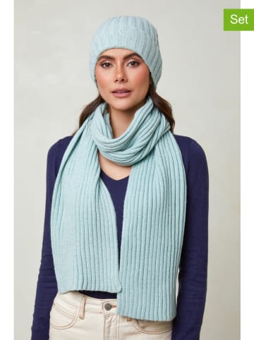 Soft Cashmere 2-delige set: muts en sjaal turquoise