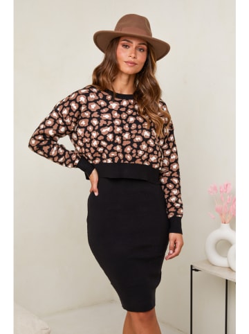 Soft Cashmere 2-delige outfit zwart/bruin/wit