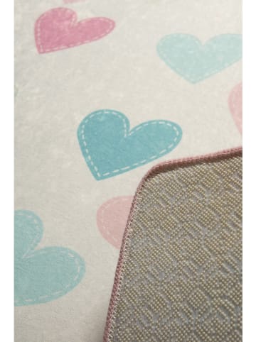 Mioli Laagpolig tapijt "Hearts" crème/lichtroze/blauw