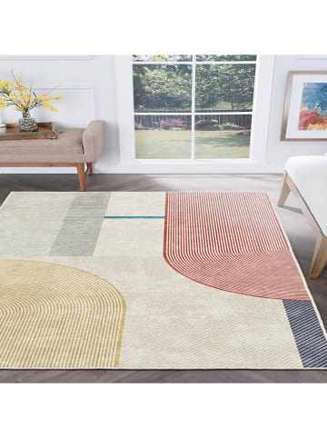 Mioli Kurzflor-Teppich "Infkece" in Creme/ Rot/ Gelb
