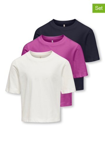 KIDS ONLY 3er-Set: Shirts in Lila/ Creme/ Dunkelblau