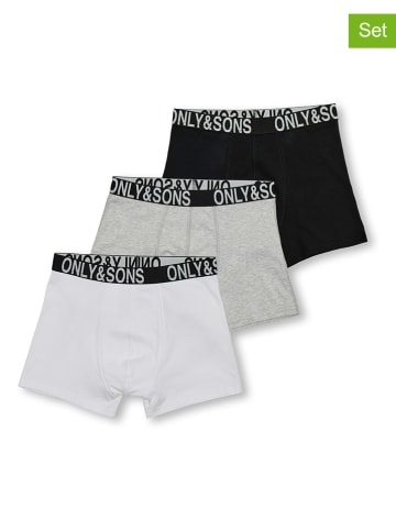 ONLY & SONS Junior 3er-Set: Boxershorts in Weiß/ Grau/ Schwarz