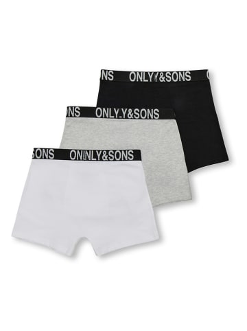 ONLY & SONS Junior 3er-Set: Boxershorts in Weiß/ Grau/ Schwarz
